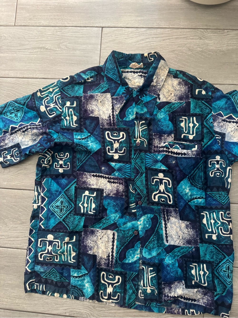 Vintage Barefoot in Paradise Hawaiian Shirt Men’s XL Blue pattern